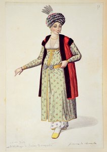 18世紀の第3四半期、オスマン帝国時代のルメリア出身の女性（紙にトイレ） 作： French School