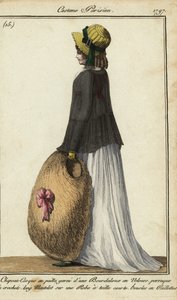 麦わら帽子と黒いマントの女性 作： French School