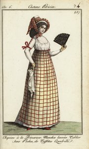 1798年のプリマローズ・ハット・ファッションの女性（手彩色銅版画 作： French School
