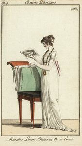 彫刻のポートフォリオを見る女性 作： French School