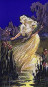 花菖蒲を摘む女性（カラーリトグラフ）