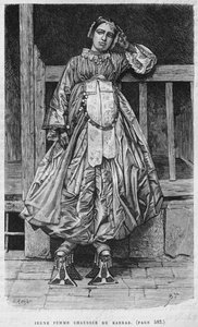 今日シリア出身のカバブを着た女性。フェニシア、レバノン、ジューディーへの旅。 1884年、ルイシャルルエミールロルテの1875-1880（bw彫刻） 作： French School