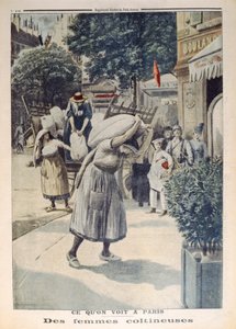 第一次世界大戦中にパリで小麦粉の袋を運ぶ女性、ルプティジャーナルのイラスト、1917年7月8日 作： French School
