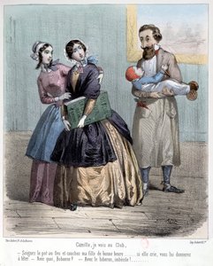 彼らがクラブに行く間、子供を世話するために夫を去る女性、1848 作： French School