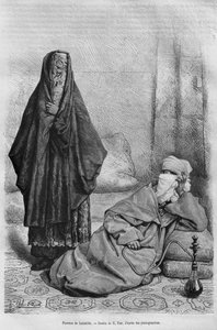 今日シリア出身のラタキアの女性。フェニシア、レバノン、ジューディーへの旅。 1884年、ルイシャルルエミールロルテの1875-1880（bw彫刻） 作： French School