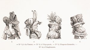 18世紀の女性の帽子スタイル、1875 作： French School