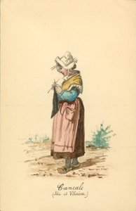 イル＝エ＝ヴィレーヌ県カンケールの女性の衣装（カラーリトグラフ） 作： French School