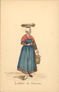 レンヌの酪農労働者の女性衣装（カラーリトグラフ） 作： French School