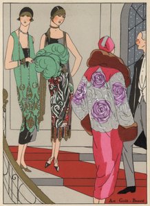 デザイナー、エドワード・モリニューとマルシャル＆アマンによる1920年代の女性イブニング・ファッション（カラーリトグラフ）