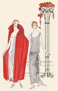 ファッションデザイナー、プルメットによる1920年代の女性用イブニングウェア（カラーリトグラフ）