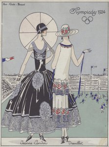デザイナー、ジャンヌ・ランバンとジョルジュ・ドゥイエによる1924年オリンピックの女性ファッション（カラーリトグラフ）
