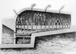 陶器を焼くための木製窯、1882 作： French School