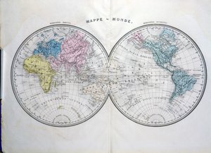 世界地図、プロスパーオーギュストプーランドボセー作のAtlas Geographique Moderneのイラスト、1850年頃