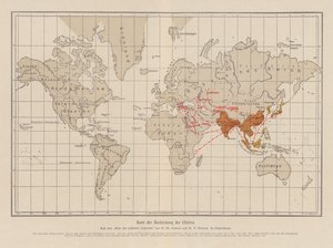 コレラの蔓延を示す世界地図（カラーリトグラフ） 作： French School