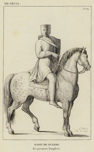 12世紀、初代テンプル騎士団の「戦争の習慣」（エングレーヴィング 作： French School