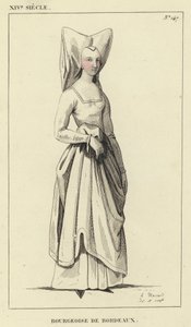XIV Siecle, Bourgeoise de Bordeaux (カラー・エングレービング) 作： French School