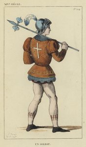 XIV Siecle, Un Soldat（カラー・エングレービング 作： French School