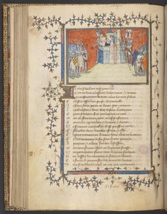 イェイツ・トンプソン 35 f. 80v「ベルトラン・デュ・ゲクランの歌」からのバロンジュの撮影、1380-92年頃（ベラム）