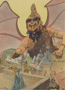「私に従いなさい」と巨人は言った（カラーリトグラフ） 作： French School