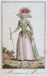 パリの若いブルジョワ女性、ウォーキングドレスを着た女性、1787年