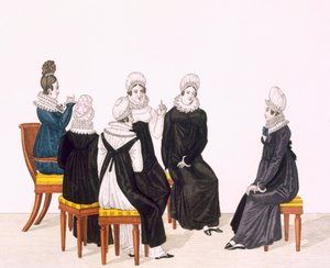 若い女性のチャット、c。 1820（カラー彫刻） 作： French School
