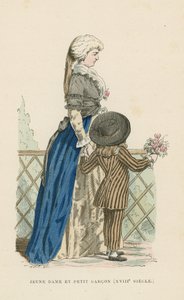 若い女性と小さな男の子、18世紀 作： French School