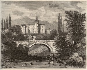 chateau de la rochelambert Dans la vallee de la borne Haute-Loire (43) - V.-A. Malt-Brown著 "La France illustree: geography, history, statistical administration "に掲載された彫刻。V.-A. Malt-Brown著「La France illustree: geography, history, statistical administration」