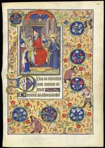 f.135r 「マルグリット・ドルレアンの時祷書」から、イエスの運命について手を洗うピラトのミニチュア