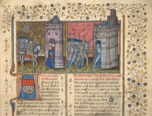 f. 73: ブレスト包囲戦、「フランスとイングランドの年代記」より、ジャン・フロワサール (ベラム) 作： French School