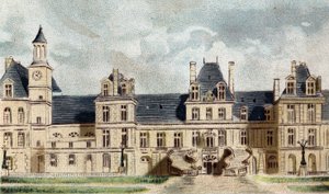 フォンテーヌブロー城の眺め（セーヌ川とマルヌ川）。 作： French School