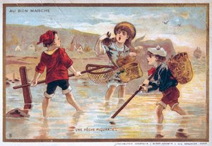 ビーチの子供たちを描いたヴィンテージ・ポストカード 作： French School