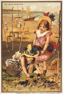 ビーチの子供たちを描いたヴィンテージ・ポストカード 作： French School