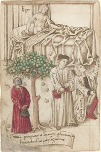 病気の男、良い男、けちな人がいる紫の猿[fol。 36 裏面] 作： French early 16th Century