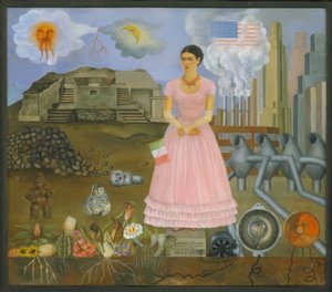 メキシコとアメリカの国境での自画像 作： フリーダ・カーロ