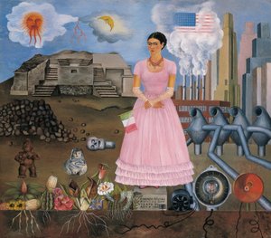 メキシコとアメリカの国境線上の自画像