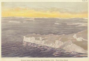 流氷の夕べ」1893年9月22日 水彩スケッチ（カラーリトグラフ 作： Fridtjof Nansen