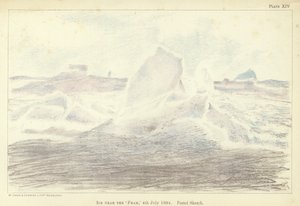 1894年7月4日「フラム号」付近の氷、パステルスケッチ（カラーリトグラフ 作： Fridtjof Nansen