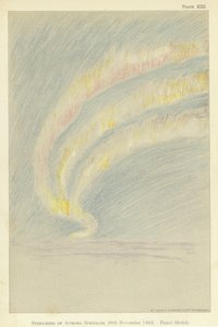 オーロラのストリーマ（1893年11月28日）パステルスケッチ（カラーリトグラフ