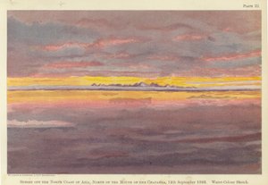 アジアの北海岸、チャタンガ河口の北側での夕日