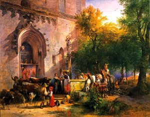 修道院の噴水で、1836 年 作： Friedrich August Matthias Gauermann