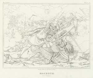マクベス」第5幕第7場（彫刻 作： Friedrich August Moritz Retzsch