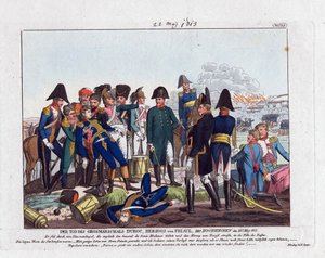 1813年5月22日ホーチキルヒェンにおけるデュロック元帥の死（bataille de Bautzen ou Wurschen） - Campe, August Friedrich Andreas (1777-1846) - エッチング、水彩 - 24x28,5 - 個人蔵 作： Friedrich Campe