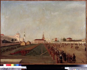 モスクワの赤の広場。 フリードリッヒ・ヒルファーディング (1710-1798) による絵画、キャンバスに油彩、1780 年頃。 18 世紀のドイツの芸術。 国立ロシア美術館、サンクトペテルブルク。 作： Friedrich Hilferding