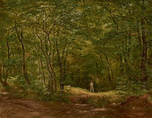 森の風景の中の歩行者 作： Friedrich Loos