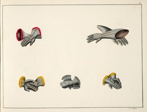 カール・ホフマン発行のフランツ・コッテンカンプ博士による「騎士道の発展と風習の歴史」のプレート、手袋、1842 作： Friedrich Martin von Reibisch