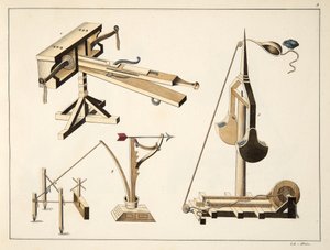 スリング武器、フランツコッテンカンプ博士による「騎士道の発展と習慣の歴史」のプレート、カールホフマン発行、1842年