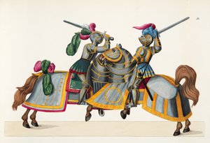 トーナメントでの2人の騎士、フランツコッテンカンプ博士による「騎士道の発展と習慣の歴史」のプレート、カールホフマン発行、1842年 作： Friedrich Martin von Reibisch