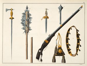 フランツ・コッテンカンプ博士による「騎士道の発展と税関の歴史」のマスケット銃、1400年頃の版を含む武器、カールホフマン発行、1842年 作： Friedrich Martin von Reibisch