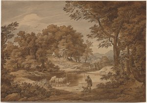 羊飼いのいるイタリア風の風景 作： Friedrich Preller the Elder