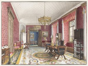 赤い部屋、フィッシュバッハ城、c。 1846 作： Friedrich Wilhelm Klose